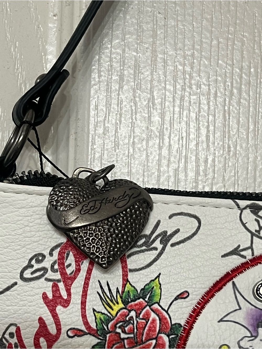 Ed Hardy Love Kills Slowly White Tattoo Shoulder Bag Y2K Baguette Purse 11X5in - Picture 3 of 8